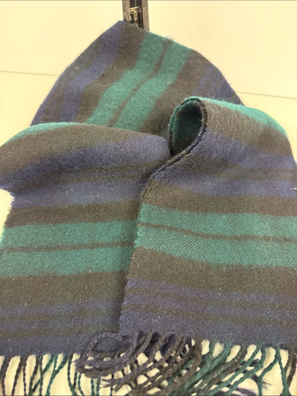 Womens Striped Wool Scarf in Teal and Navy